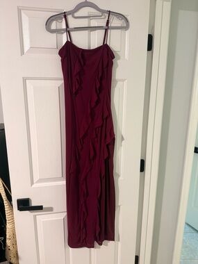 Women's Burgundy Ruffle Slip Dress